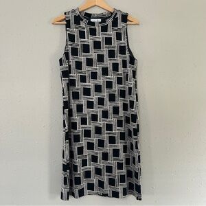 Niu Black White Geometric Checked Formal Sleeveless Mini Dress Small